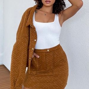 Fashion Nova Matching Set Quilted Camel Skirt + Jacket🐪 Brand New with tags